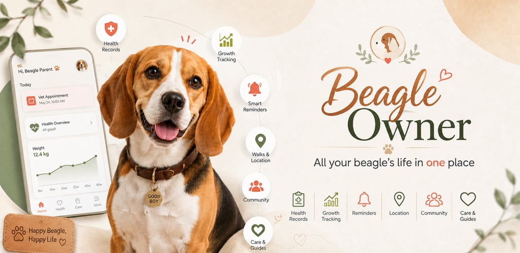 Beagle Owner: досие, здраве, растеж, напомняния, разходки, общност